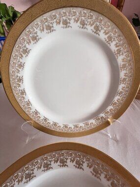 Set 4 LIMOGES Dinner Plates 24 kt Gold White M. Redon PL France LUXURY